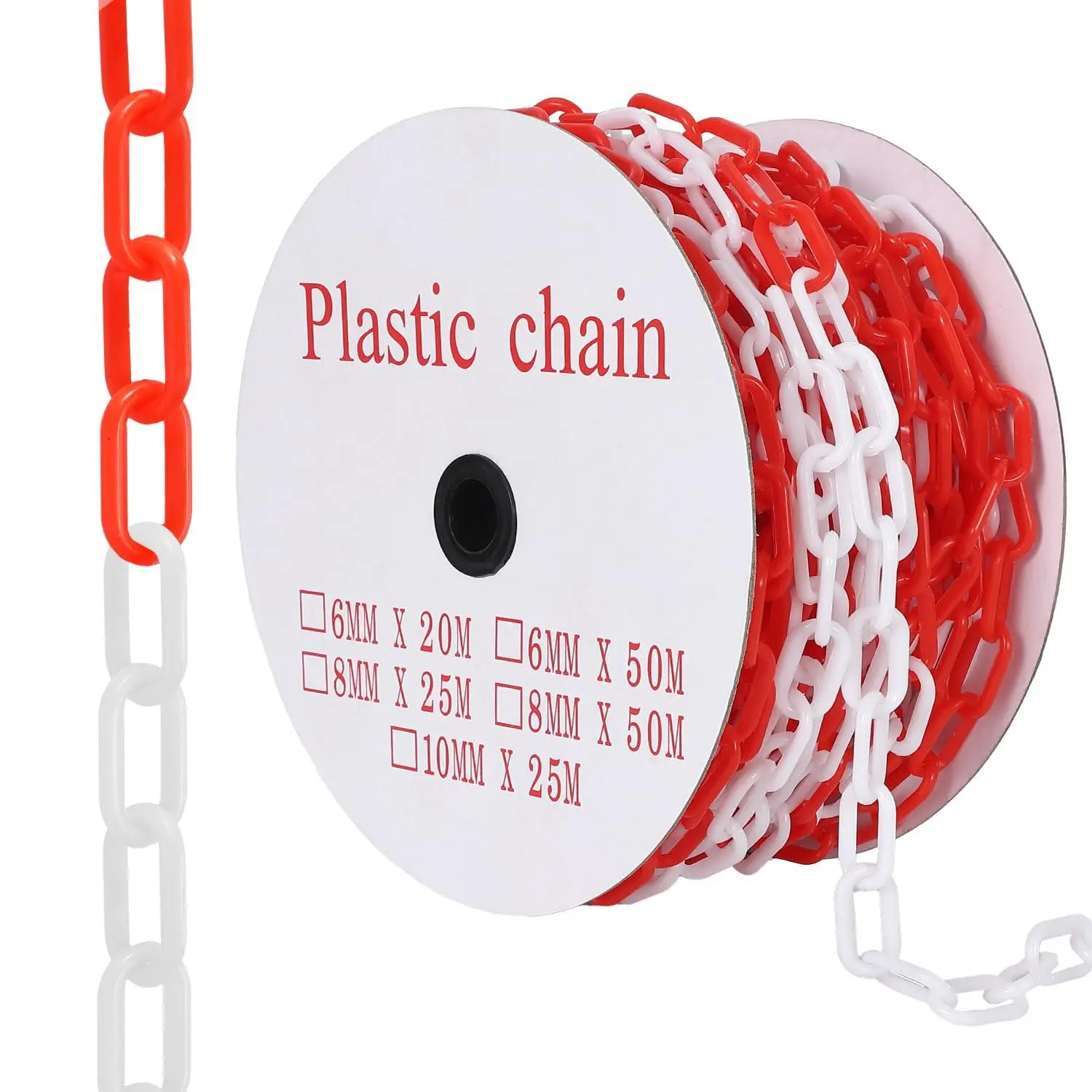 240 FT Plastic Chain Links, Safety Chain with 50 Hooks, Plastic Barrier Chains for Crowd Control, Parking Driveways Queue Lines Construction Sites UV Resistant,White+Red