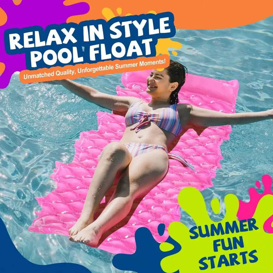 Pool Mat Swimming Pool Mattress Float Lounge with Headrest, Pool Float Air Mat for Adults 62.5x31 inch