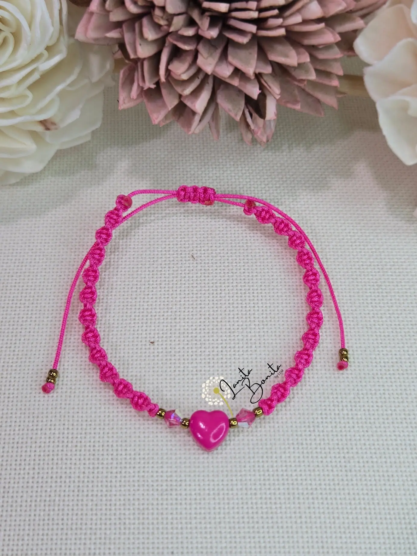 Macrame Enameled Heart Bracelet