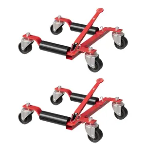 Car Wheel Dolly Jack Set of 2, Max 1500LBS Capacity Mechanical Wheel Dolly with Ratcheting Foot Pedal, Vehicle Positioning Jack for Tire Auto Repair Moving, Red