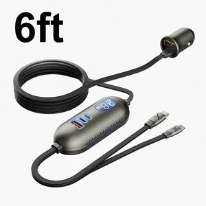 6-in-1 / 5-in-1 Car Charger: Super Fast Charging with 1.5m Extended Cable — Rear-Seat Charging Hub with Flash Charge Capability