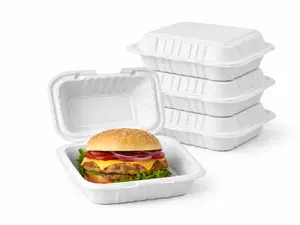6inch x 6inch One Time Use Plastic White BPA Free Food Prep Clamshell Box, Nut Container, Bento Box, Fast Food Take Out Box, BBQ Box, Portable, Stackable, Extra Thick, Microwavable, Freezer Safe, Disposable, Dish Washer Safe.
