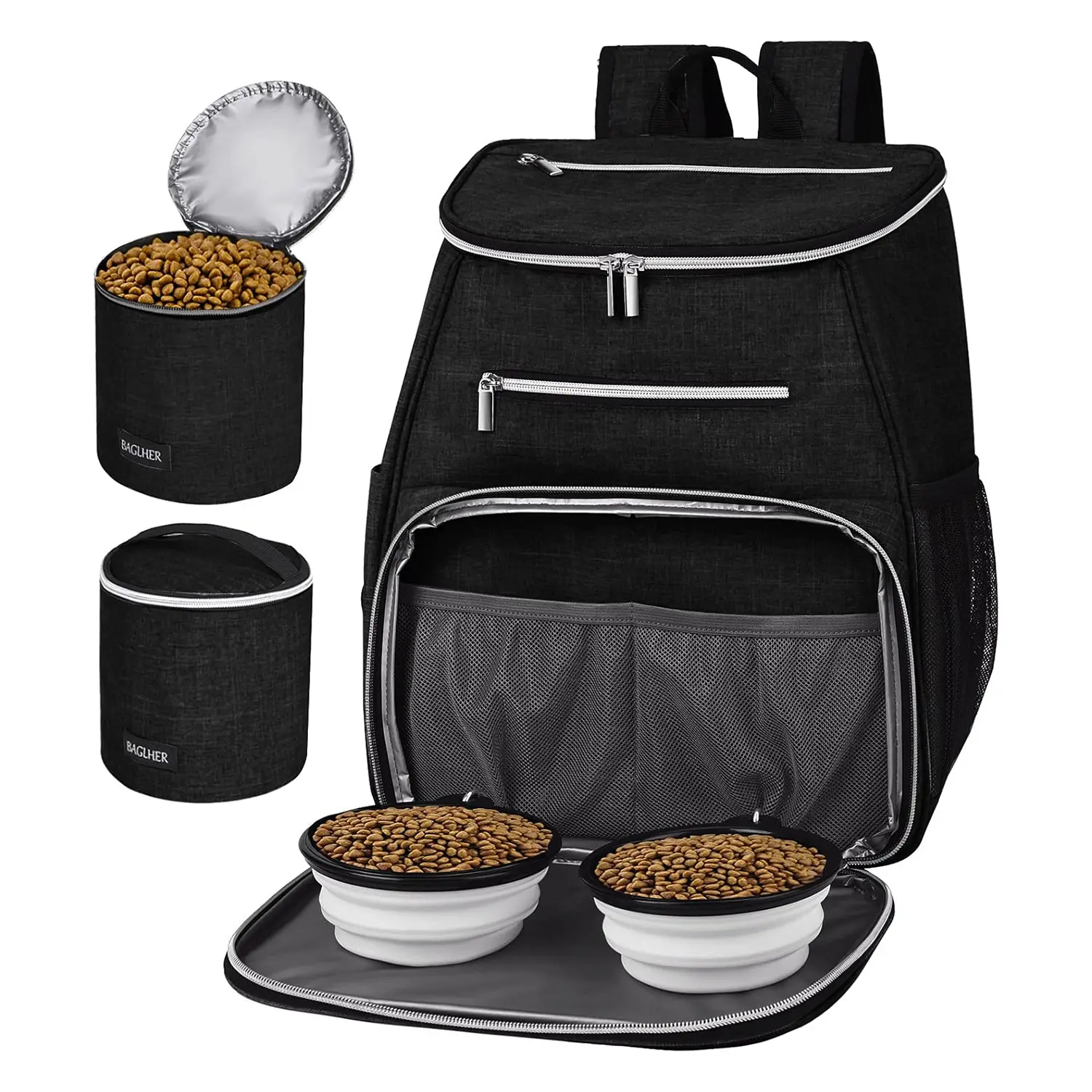 BAGLHER Pet Travel Backpack – Airline Approved Dog Travel Bag with Large Storage Capacity, Double-Shoulder Portable Design, 2 Food Containers & Collapsible Bowls – Perfect for 4th of July Weekend Adventures