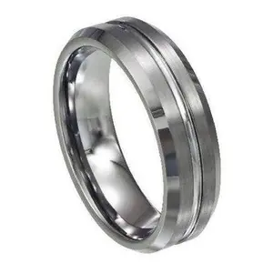 Men’s Tungsten Wedding Ring with Brushed and Polished Textured Finish | 7mm