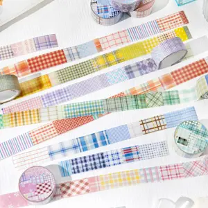6 rolls 18m simple plaid tape, colourful plaid patchwork theme, vintage style, washi material, self adhesive, DIY journal decoration, scrapbook notebook material tape