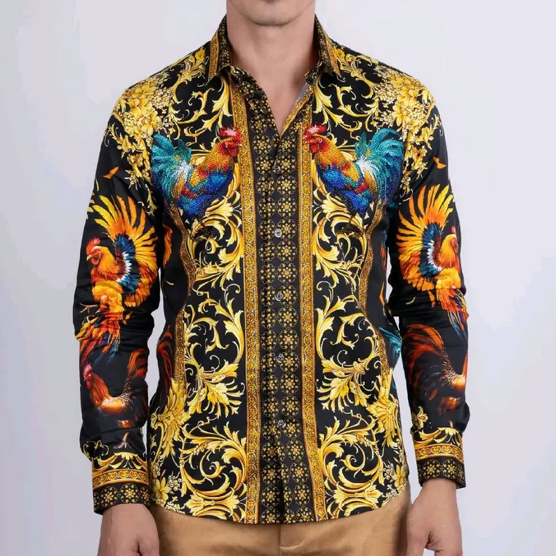 slim fit dress slacks Black/Gold Shirt S