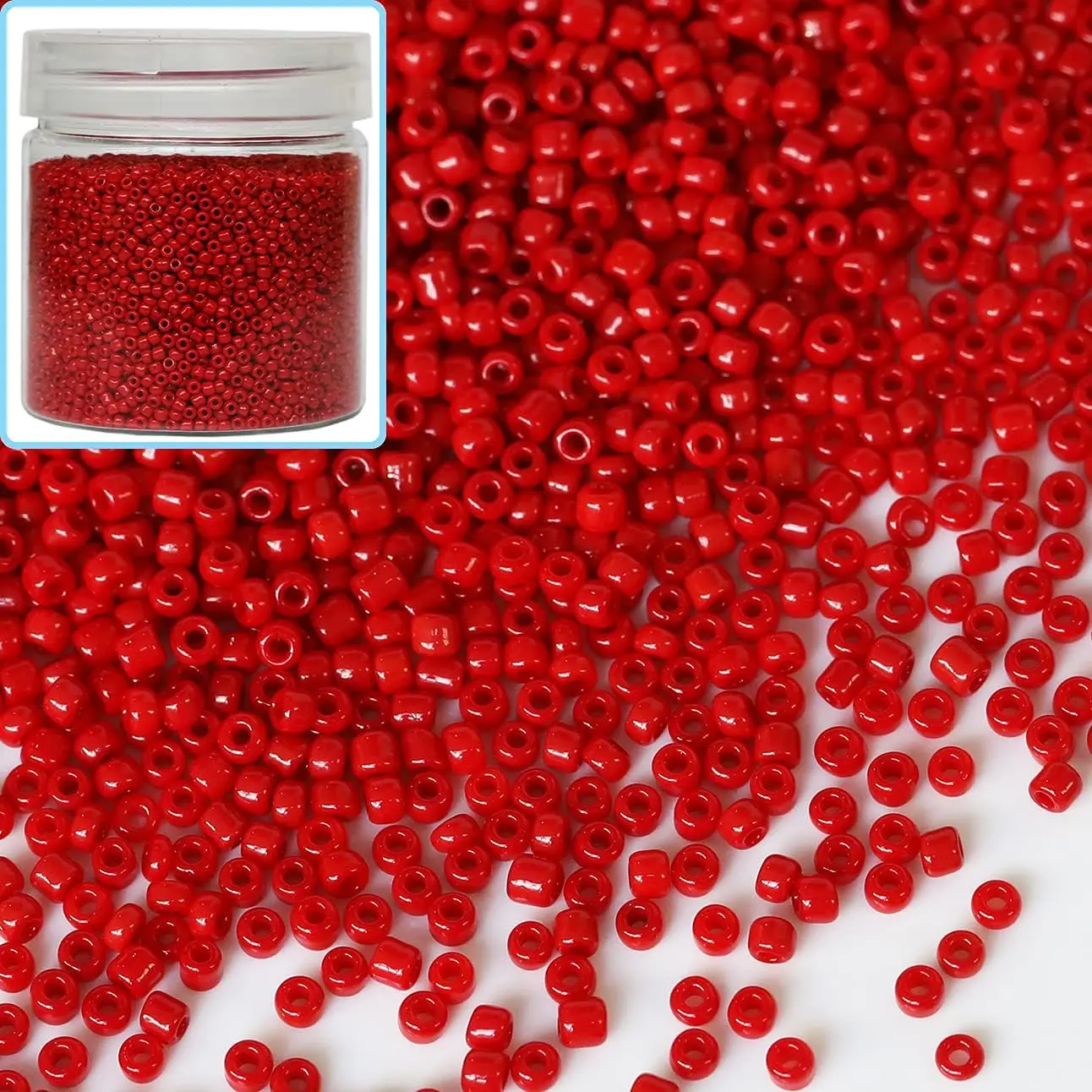 12/0 Glass Seed Beads About 10000 count in Box Size 2mm Opaque Red Color Seed Beads for  Making (Red-2mm)