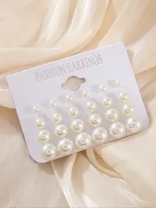 24 Piece Classic Faux Pearl Earrings Set, Studs Earrings, and Colors Available, Four Sizes, Elegant Style, All Seasons Wear
