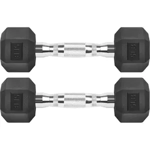 Hex Dumbbells Rubber Coated Cast Iron Hex Black Dumbbell Free Weights for Exercises