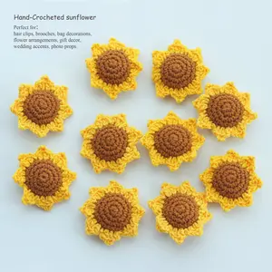 Handmade Crochet Sunflower Set, DIY Flower Keychains, Hair Clips, Clothing Decorations, 10 Pieces, Perfect for Crafts