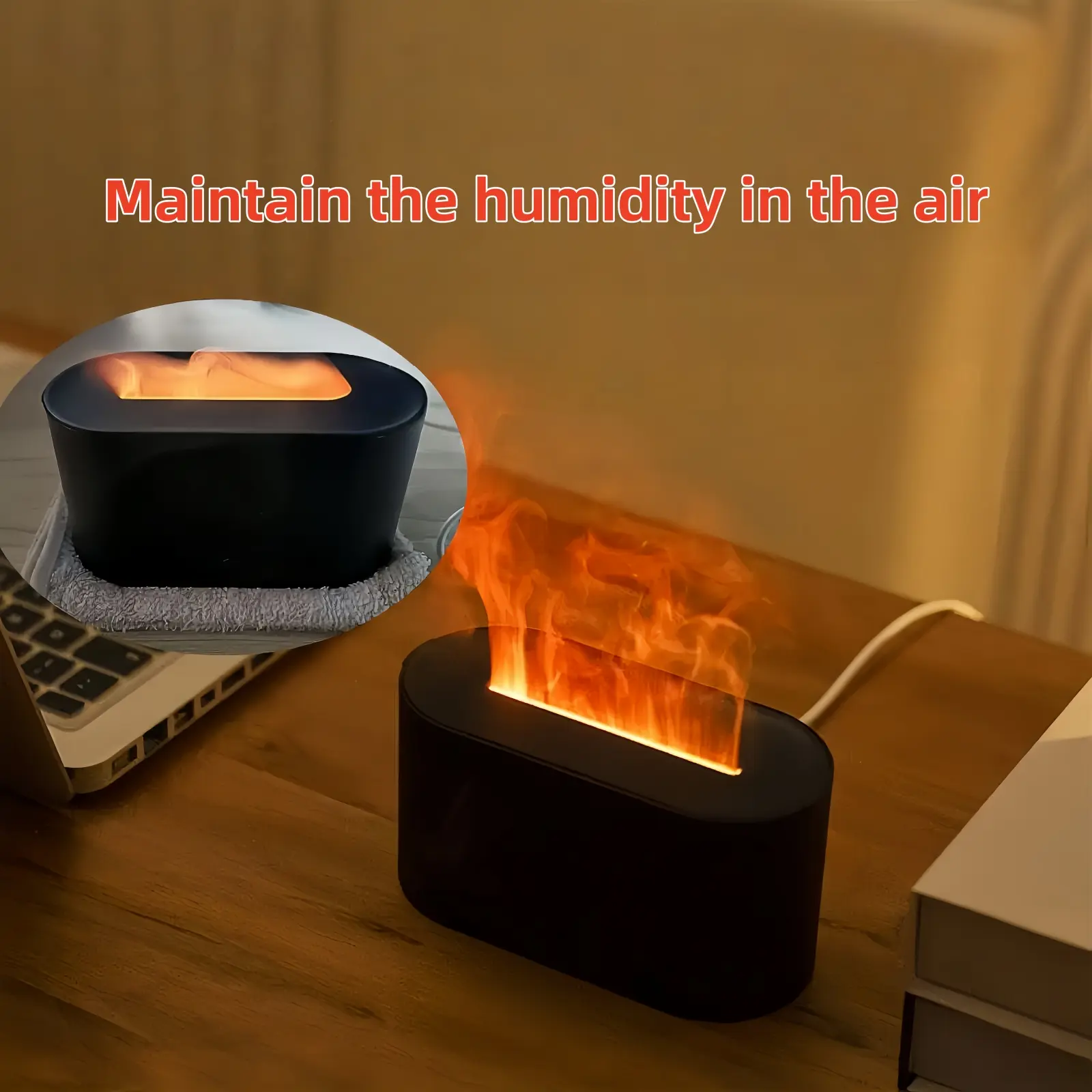 2026 New Luminous Cool Mist Aromatherapy Humidifier - 7-Color Nightlight, Simulated Fire Essential Oil Diffuser, USB-Powered Quiet Mist, Timer, for Bedroom Office Desk Camping Essentials