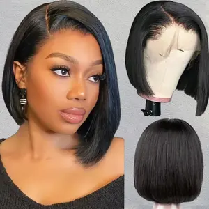 Bob Wig Human Hair 13x4 HD Lace Frontal Short Straight Lace Front Bob Wigs for Black Women Human Hair Pre Plucked Glueless Side Part 150% Density Black Color 10 Inch