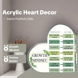 Acrylic Heart Decorative Piece, Growth Mindset & Positive Quotes, Essential for Office & Classroom, Motivational Gift, Relaxing Environment