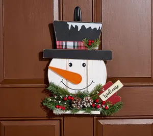 Winter Welcome Sign with Snowman, Pine, and Berries by Valerie