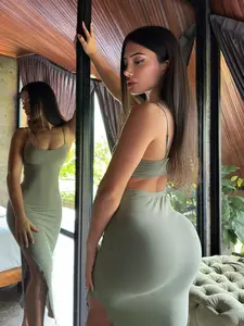 Women's Solid Color Cami Dress, Fashion Casual Spaghetti Strap Bodycon Slit Dress for Daily Outdoor Wear, Ladies Dress for Summer, Womenswear