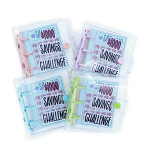 Mini Money Saving Binder, $1000 Money Saving Challenge Notebook Planner Calendar, Budget Binder with Envelopes, Portable Clear Loose Leaf Saving Book, Office Supplies