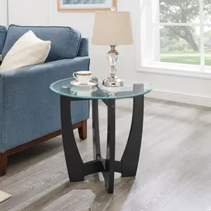 SZLIZCCC 23.5" Round Black Tempered Glass Coffee Table - Minimalist Center Table for Living Room & Office