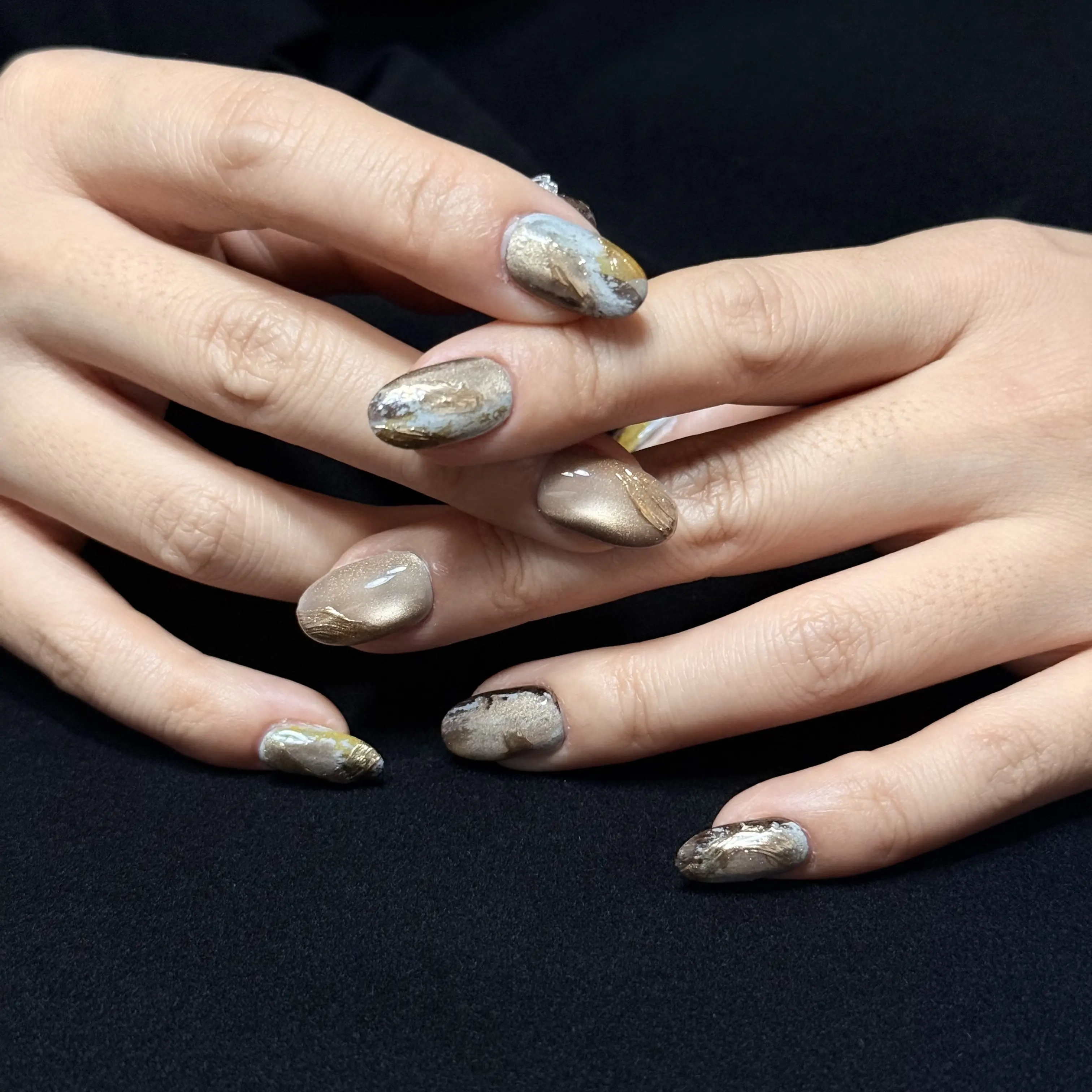 Small Batch Handmade Press-On Nails – Dark Luxe Gilded Decay, Oxidized Bronze Medieval Press Ons, Reusable Gel Set