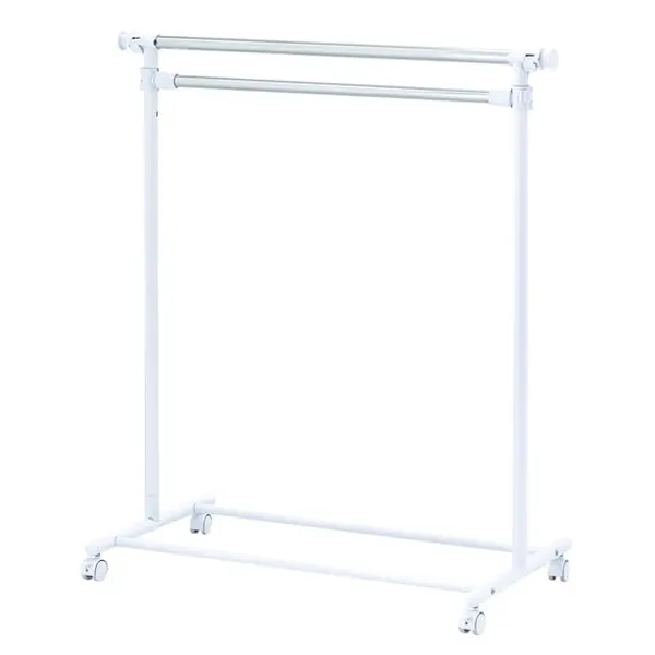 Adjustable 2-Tier Rolling Garment Rack, Heavy-Duty Metal Clothes Organizer with Wheels, Height Adjustable Clothing Rack for Bedroom, Laundry Room & Closet