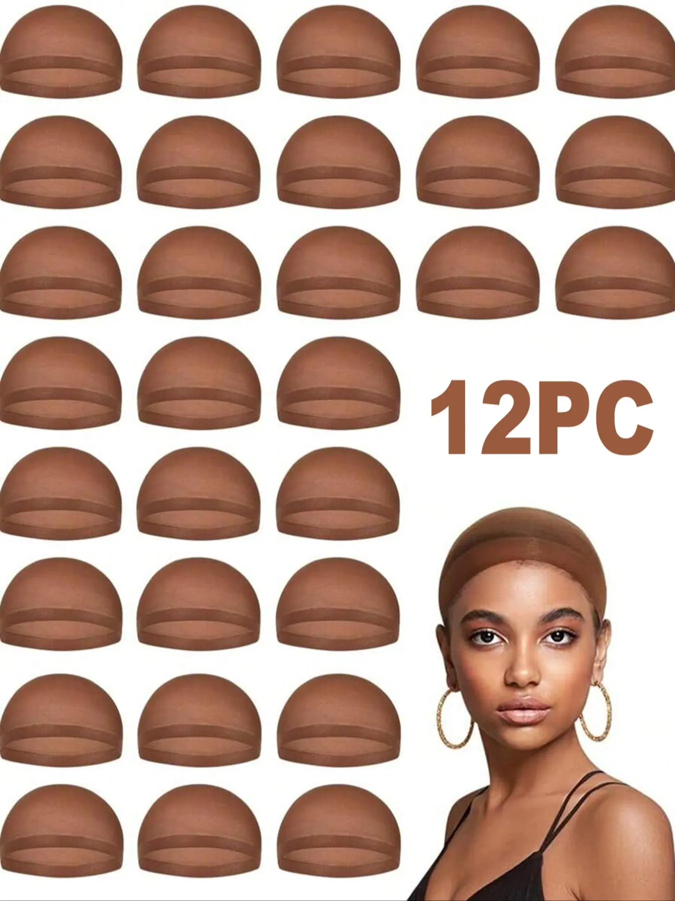 Brown Nylon Wig Cap for Women – Stretchy, Lightweight & Breathable Stocking Cap for Wig Installation and Daily Wear Wig Grip Cap