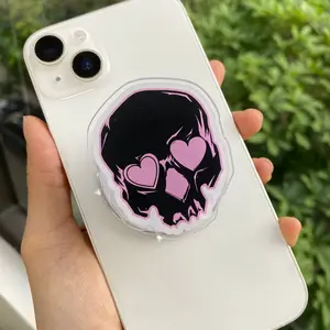 Cute Skull Heart Eyes Magnetic Phone Grip, Gothic Pink Black Phone Holder Stand, Spooky Kawaii Phone Accessory Gift For Teens Women