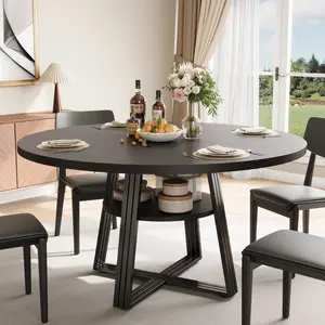 Round Dining Table for 4-6, 42" Kitchen Table with Storage, Circle Dinner Tables for Kitchen, Dining Room, Living Room, Meeting Room, Apartment