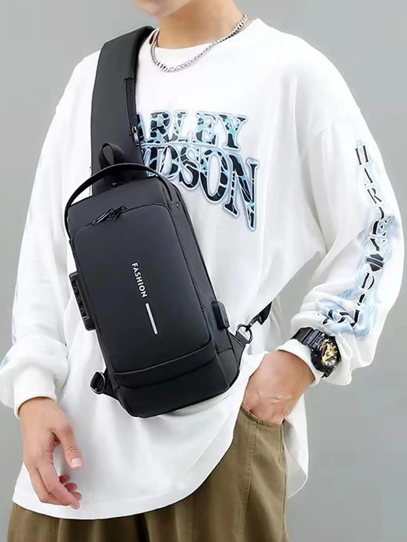 Men's Letter Pattern Anti-thief Sling Bag, 2025 New Style Summer All-match Sports Chest Bag, Male Simple Fanny Pack, Multifunction Bags for Daily Trav