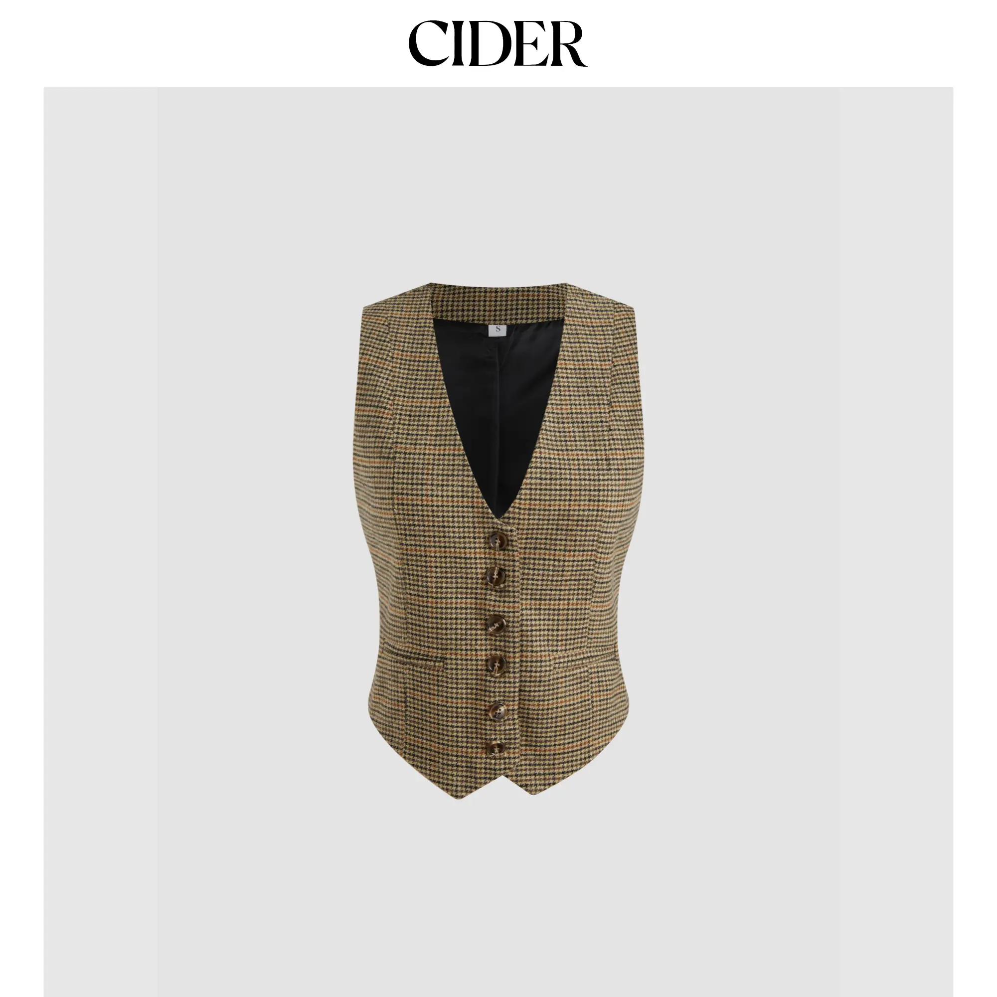 Cider V-neck Check Button Blazer Vest