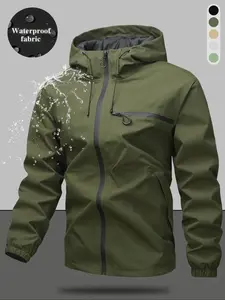Men's Classic Waterproof & Windproof Hooded Jacket with Drawstring Closure and Zippered Pockets - Ideal for Year-Round Outdoor Activities and Casual Wear