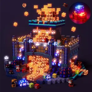 Magnetic Building Blocks Light Up 100/150 PCS| STEM Montessori Sensory Interaction Toys | Large Magnetic Cubes for Spatial Reasoning & Fine Motor Skills | Toddler Preschool Learning Activities | Birthday Gifts for Boys Girls | Blue Castle Theme