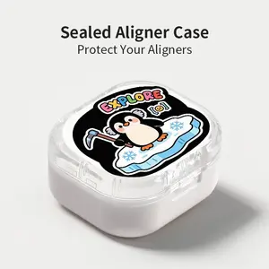 Cute Explorer Penguin Print Aligner Case, Sealed Leak-Proof Orthodontic Retainer Box, Portable Dust-Proof Storage for Students Adults Travel