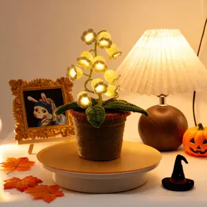 Lily of The Valley Lamp, Crochet Artificial Flowers with Night Lights, Women Gift Ideas for Mother's Day, Desk Home Decorations Rattan Planter Authentic Craftsmanship Girl Room Decor