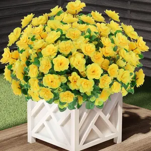 6Pcs Artificial Fake Flowers Plants for Outdoor Outside Fall Decor, Faux Silk Yellow Camellia UV Resistant Look Real for Planter Pot Porch Patio Balcony Garden Yard(Yellow) 13inch - Home Improvement.
