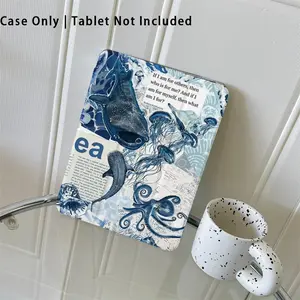 Blue Whale Shark Octopus Pattern Four-Corner Anti-Fall Tablet Case with Pen Slot,Suitable for iPad Mini, Air, Pro 4,5,6,7(2017,2018,2019,2020,2021,2022,2023,2024,2025 models),and SamsungS6,7,8,9,10FE + A7 LTE tablet cases