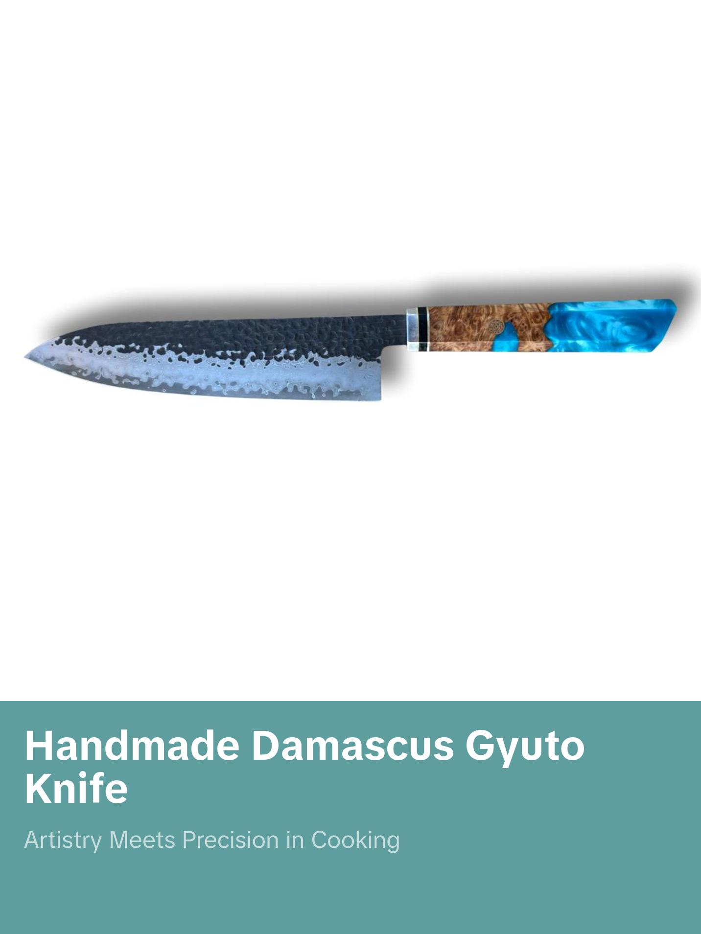 Handmade Damascus Japanese Gyuto Chefs Knife with Black Hammer Finish