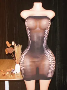 Sexy Mesh Cut Out Top Dress Set, Sensual Fishnet Lattice Netwear Ensemble, Trendy Hollow Out Design, Perfect for Bold Looks