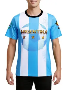 Classic Blue Striped Argentina Flag Soccer T-Shirt, Soccer Tee, Sports Jersey, Sportswear, Sweat-Wicking, Durable, Casual LShort-sleeved shirt, Ideal for Matches & Daily Wear