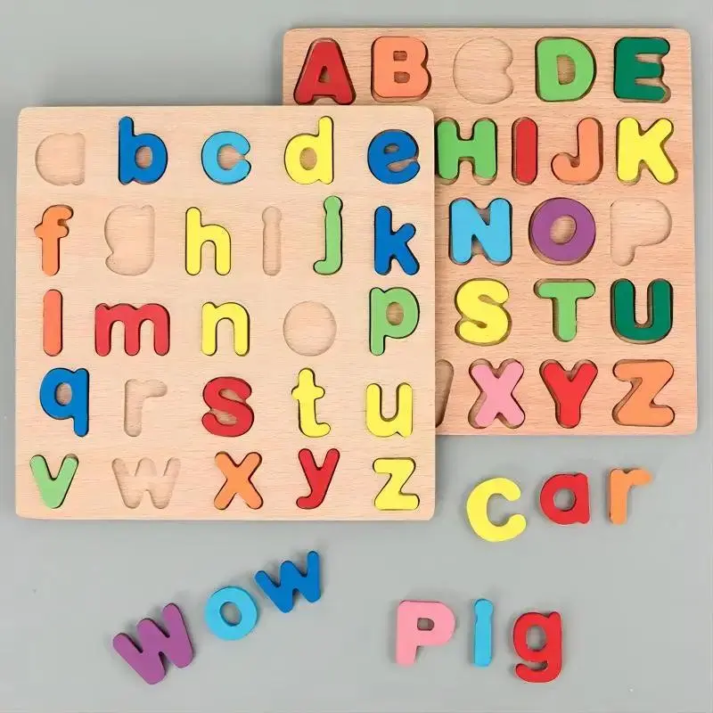 Wooden Alphabet and Number Puzzle Board for Kids, Montessori Letter and Counting Learning Toy
