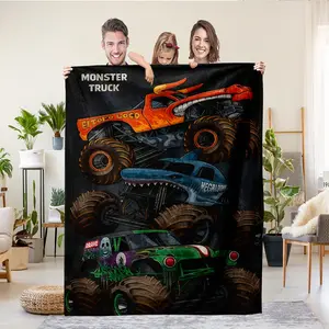 1pc cartoon off-road vehicle print thick double-sided flannel fabric is skin-friendly and warm, soft and comfortable, machine washable suitable for home and office travel and camping, four-season multi-purpose blanket
