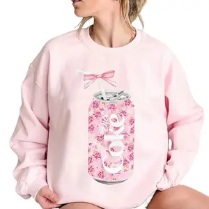 Coquette Diet Coke Sweatshirt, Cute Pink Bow Floral Soda Graphic, Vintage Aesthetic Crewneck Pullover, Trendy Gift for Coke Lovers, Soft Cozy Casual Wear - HARSIN
