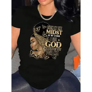 Woman T-Shirt"I see God Working it Out For me", Casual Crew Neck Short Sleeve T-Shirt For Spring & Summer, Women's Clothing