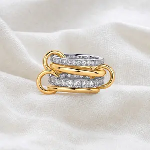 Chunky Two-Toned Stacking Rings • 14K Gold Plated Interlocked Multi Band • Bold Minimalist Statement Ring for Her