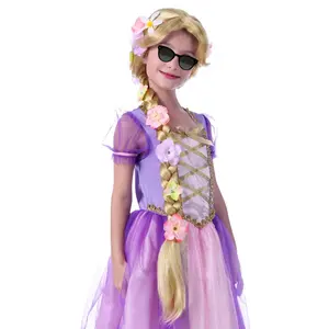 Z-CPA20   Long Blonde Rapunzel Wigs For Kids - Princess Girl Costume Cosplay Fairytale Ball Braid Wigs For Halloween Christmas Party Hair
