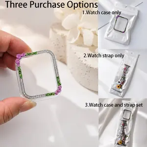 Hand-woven floral watch strap fits Apple Watch 40/41/44/45mm. Stylish shiny design suits Series 8/7/6/SE/5/4. Matched with unique hollow floral watch case, smooth touch screen, shockproof and protective. Strap and case sold separately. Watch not included.