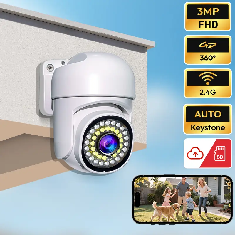 3MP Wireless Security Camera, 2K HD Video and Color Night Vision, 360° rotation,Video Replay,2.4Ghz WiFi, Motion Detection, Two-Way Audio - Easy Insta