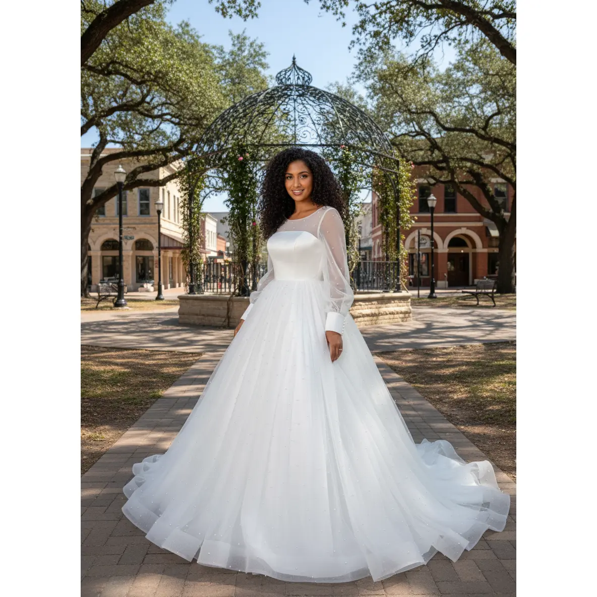 Wendy Custom Ballgown Wedding Dress with Pearls Beadings