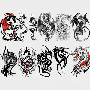 10 Pcs Dragon Temporary Tattoo Stickers, Large Tribal Pattern, Realistic Fake Tattoos, Sleeve Art Tattoos for Men and Women