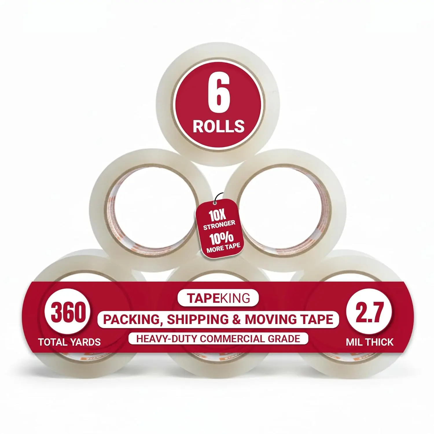 Clear Packing Tape - 60 Yards Per Roll (Pack of 6 Rolls) - Stronger & Thicker 2.7mil Heavy Duty Adhesive Industrial Depot Tapes for Moving Packaging Shipping, Office & Storage