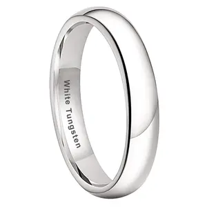 Women's 4mm White Gold Tungsten Ring Promise Ring for GF Minimalist Engagement Band Wedding Ring Set Match High Polish Comfort Fit