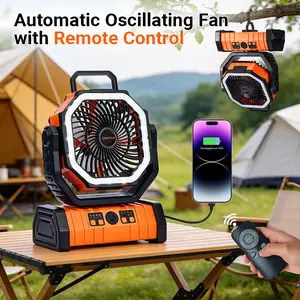 Outdoor camping rechargeable electric fan with ultra-long battery life, portable, oscillating, car-mounted cooling air fan, suitable for fishing, camping, hanging tents, strong wind cooling, for student dormitories, quiet, for office desktop use